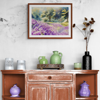 Foto Watercolor Lavender Field Painting