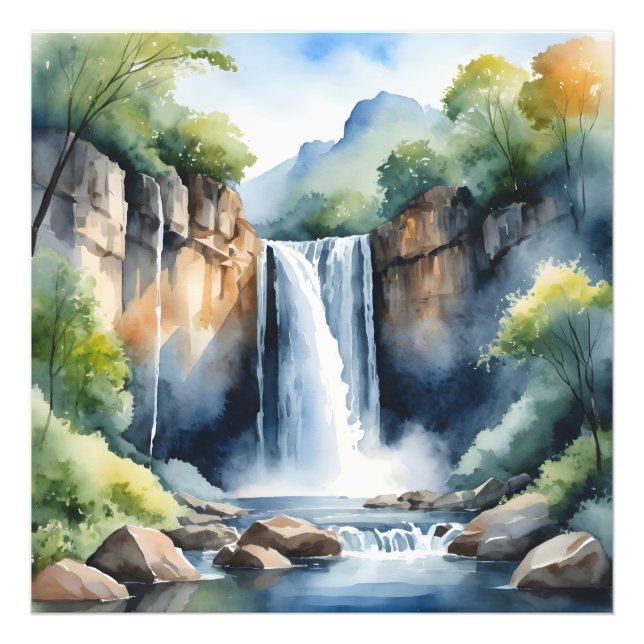 Foto Watercolor painted waterfall (Frente)