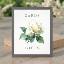 Watercolor White Rose Wedding Cards & Gifts Sign