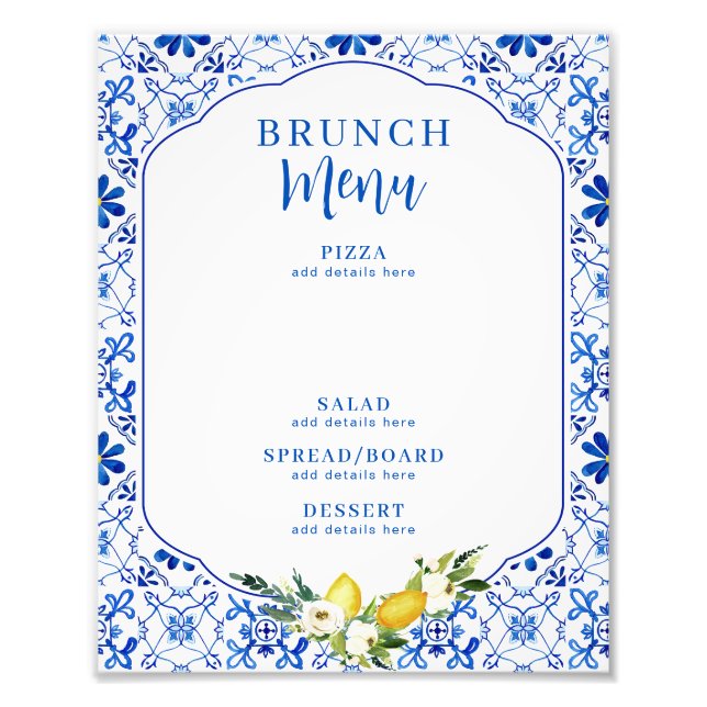 Foto Whimsical Blue Yellow Lemon Bridal Shower Rótulo (Frente)