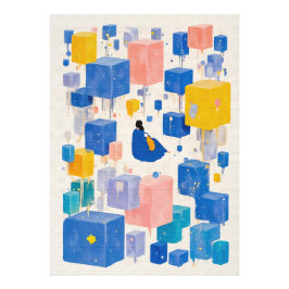 Foto Whimsical Blue Yellow Watercolor Dreamer Cubes Abs
