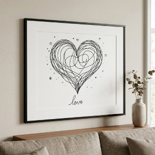 Foto Whimsical Line Art Heart with "Love"