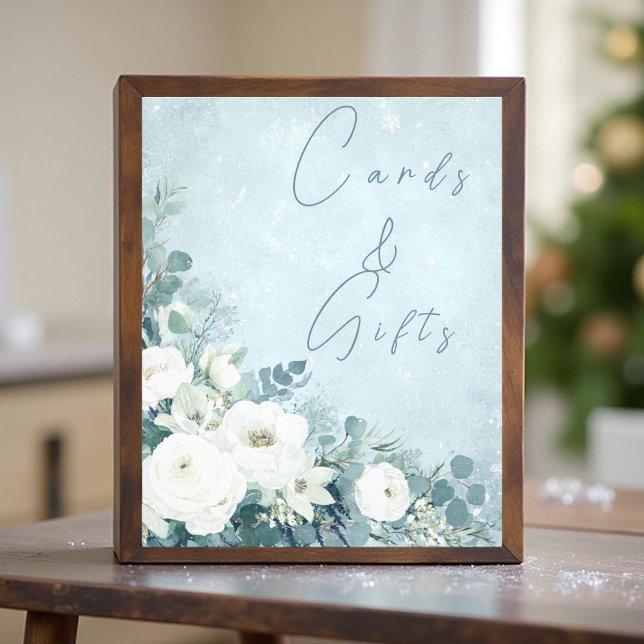Foto White Roses Eucalyptus Wedding Card Gift Sign (Subido por el creador)