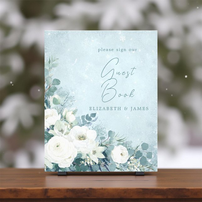 Foto White Roses Hellebores Silver Wedding Guest Sign (Subido por el creador)