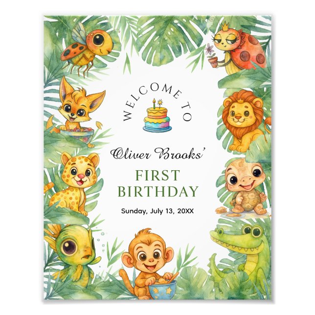 Foto Wild One Jungle Safari 1st Birthday Party Sign (Frente)