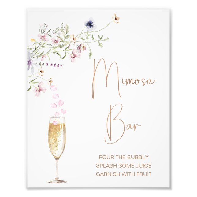 Foto Wildflower Mimosa Bar Bridal Shower Rótulo (Frente)