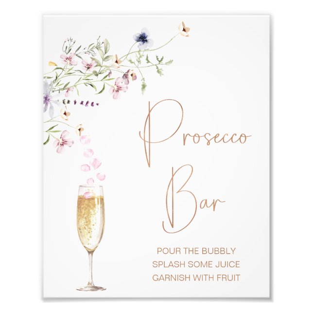 Foto Wildflower Prosecco Bar Bridal Shower Rótulo (Frente)