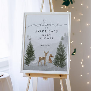 Foto Winter Boho Woodland Rótulo Poster Baby Shower