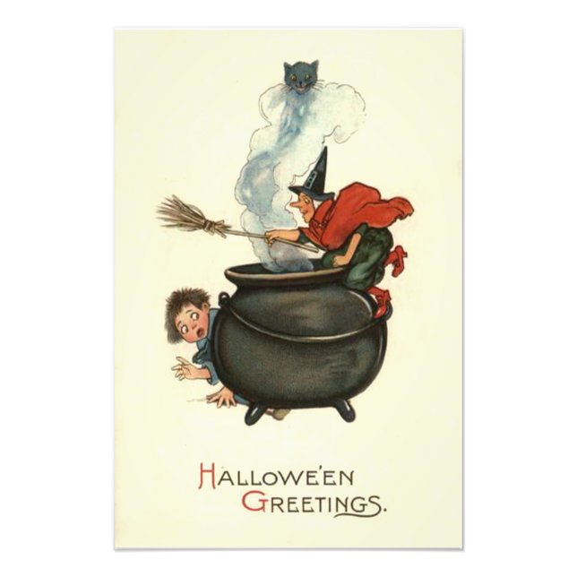 Foto Witch Broom Black Cat Cauldron Smoke (Frente)