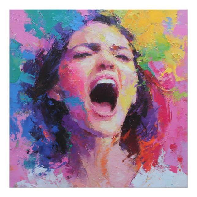 Foto Woman Shouting Abstract Colors Expressive Acrylic  (Frente)