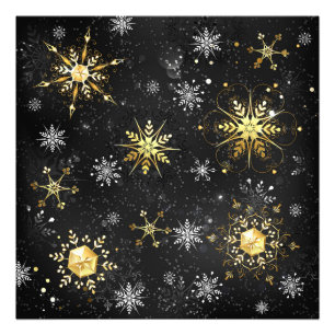 Foto Xmas copos de nieve dorados sobre fondo negro