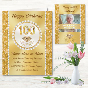 Foto y tarjeta de cumpleaños 100 feliz, personaliz