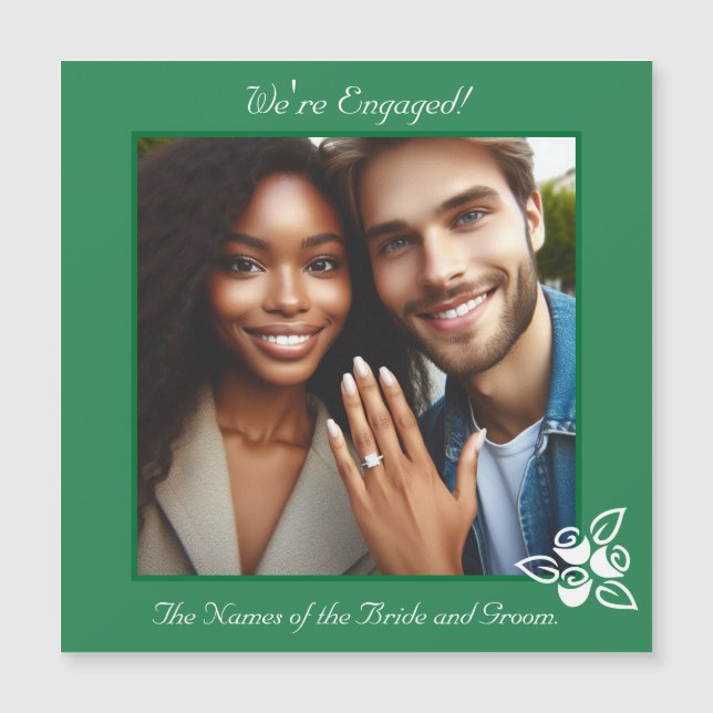Foto y tarjeta de Invitación de compromiso verde p (Anverso)