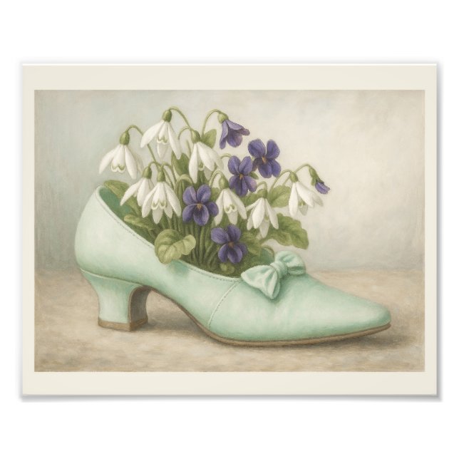 Foto Zapato de menta de época con violetas colirio flor (Frente)