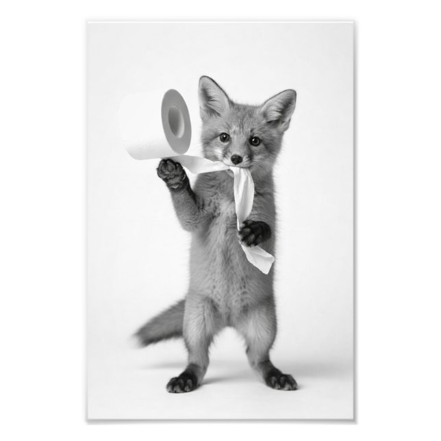 Foto Zorro Divertido Sosteniendo Papel Higiénico Fauna  (Frente)