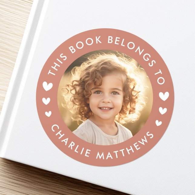 Fotocorazones etiqueta del libro de la biblioteca  (Photo hearts terracotta brown library book label)