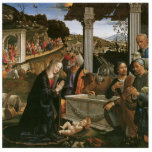 Fotoescultura Natividad - ornamento del día de fiesta de<br><div class="desc">El gran ornamento del día de fiesta con la vida de Jesús representó en el arte del vintage de la "natividad" de Domenico Ghirlandaio. Postal maravillosa del navidad de diseños del día de fiesta de TeeshirtsTshirts.</div>