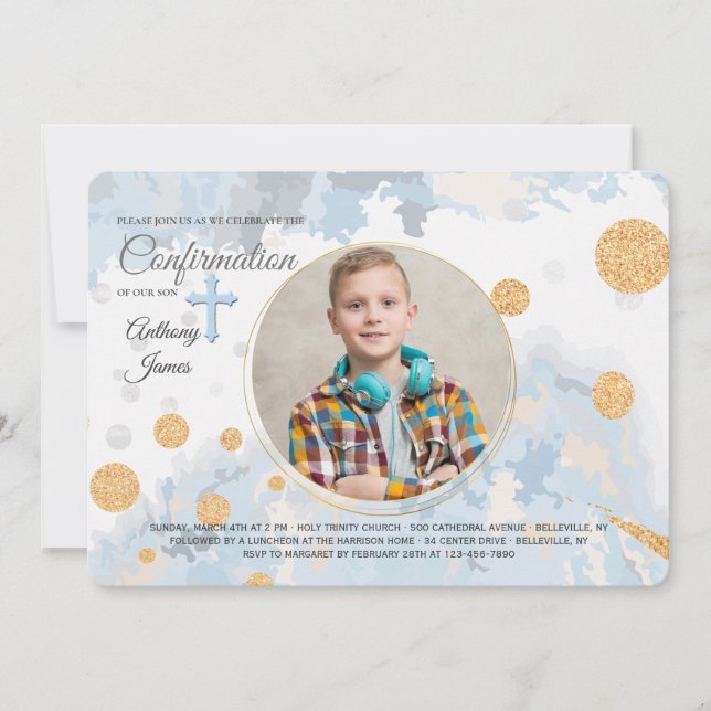 Fotografía azul fiel Invitación religiosa (Anverso)