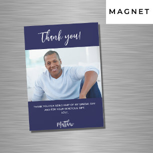 Fotografía azul marino blanca gracias imán