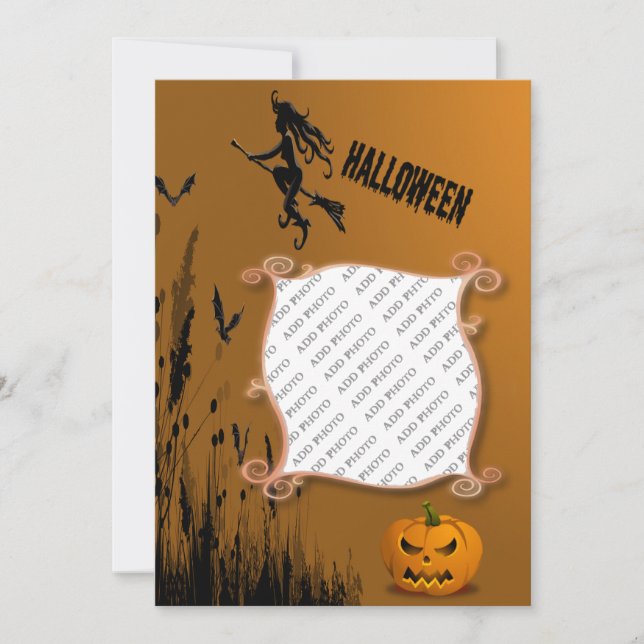 Fotografía, bruja, invitación a Jack o' Lantern (Anverso)