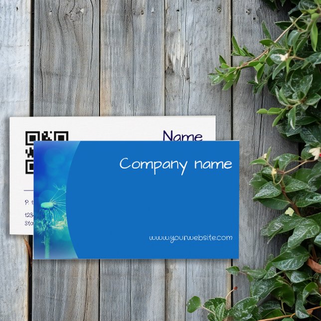 Fotografía de bola de flores Tarjeta de visita QR  (Blowball photography QR azure blue Business Card.)