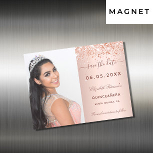 Fotografía de color rosa Quinceanera Guardar imán 