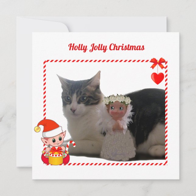 Fotografía de elfo y gato Personalizado de Navidad (Anverso)