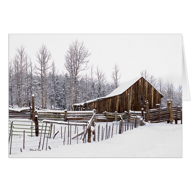 Fotografía de escena de granero rural nevado en bl (Anverso (Horizontal))
