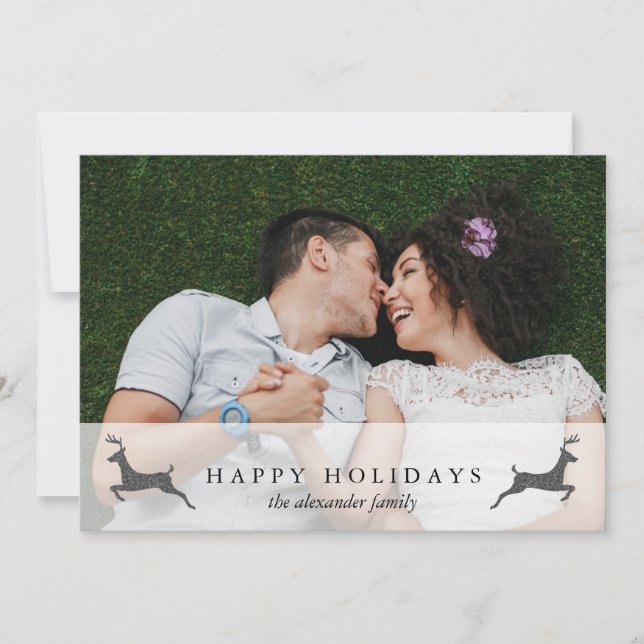 Fotografía de Felices Fiestas con tarjeta roja de  (Anverso)