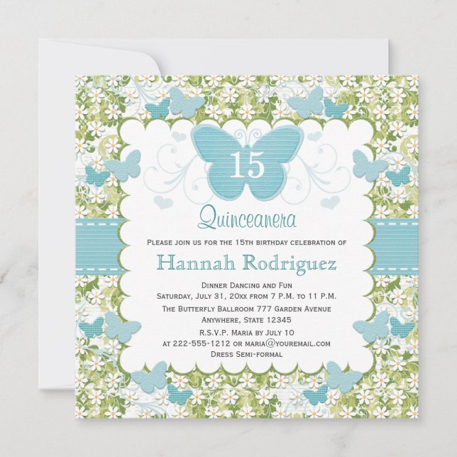 Fotografía de invitaciones a la mariposa azul Quin (Anverso)