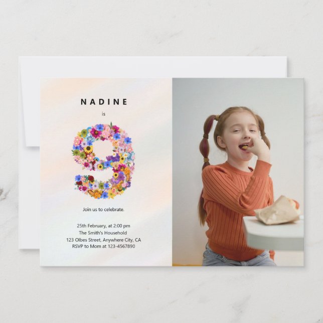 Fotografía de la invitación floral Pastel Pink 9º  (Anverso)