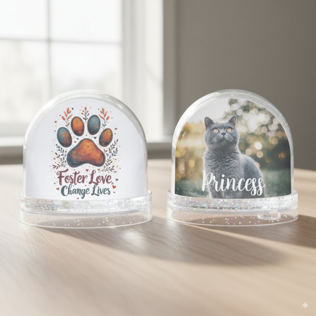 Fotografía de mascota Foster y Defensores del Resc (Personalized pet foster photo snowglobe)