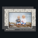Fotografía de Ornamentos de Árbol de Navidad<br><div class="desc">Vintage navidad adornos de marfil y negro y tu saludo y nombres moda con letras debajo de tu foto favorita. Seleccione Matte para papel más pesado y alta definición para obtener la mejor calidad de impresión. ***Tarjeta VERTICAL hecha por usted en nuestra tienda.</div>