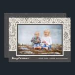 Fotografía de Ornamentos de Árbol de Navidad<br><div class="desc">Vintage navidad adornos de marfil y negro y tu saludo y nombres moda con letras debajo de tu foto favorita. Seleccione Matte para papel más pesado y alta definición para obtener la mejor calidad de impresión. ***Tarjeta VERTICAL hecha por usted en nuestra tienda.</div>