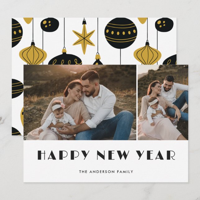 Fotografía de Ornamentos de Navidad Tarjeta de Año (Anverso / Reverso)