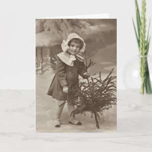 Fotografía del vintage del chica con una tarjeta
