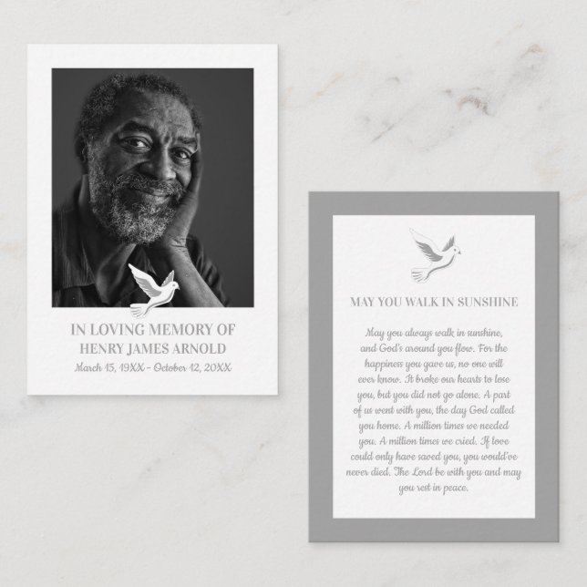 Fotografía elegante, paloma sagrada, tarjeta de or (Anverso / Reverso)