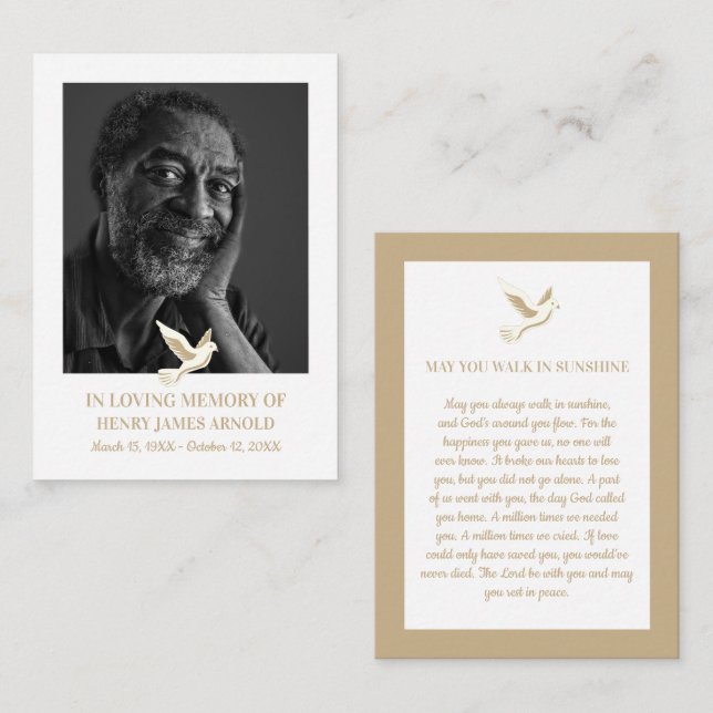 Fotografía elegante, paloma sagrada, tarjeta de or (Anverso / Reverso)