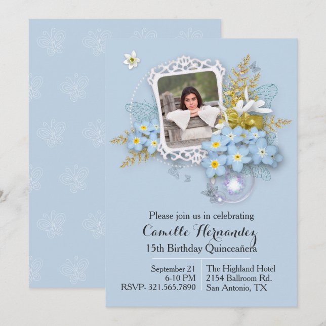 Fotografía floral Invitación a Quinceañera (Anverso / Reverso)