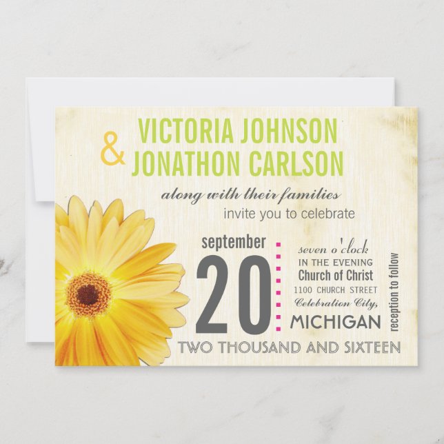 Fotografía Invitaciones a la boda de Gerber Daisy  (Anverso)
