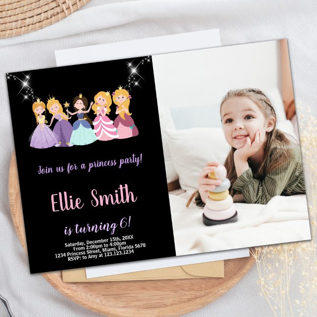 Fotografía Invitaciones al cumpleaños de Princesa  (Photo Purple Black Princess Birthday Invitations
)