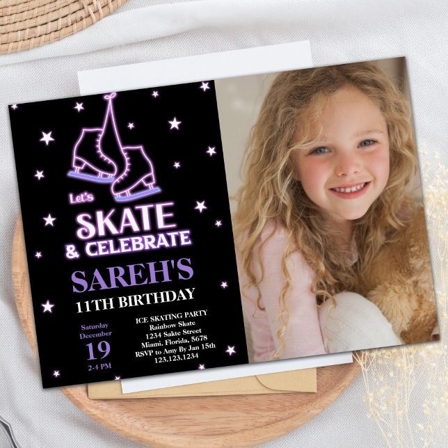 Fotografía Invitaciones de cumpleaños para patinar (Photo Black Ice Skating Birthday Invitations)