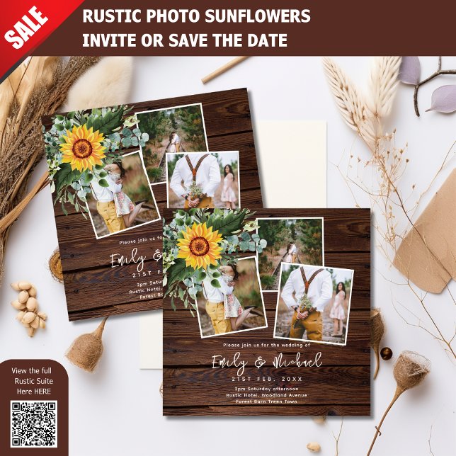 FOTOGRAFÍA INVITACIONES RÚSTICAS SUNFLOWERS SQUARE (Subido por el creador)