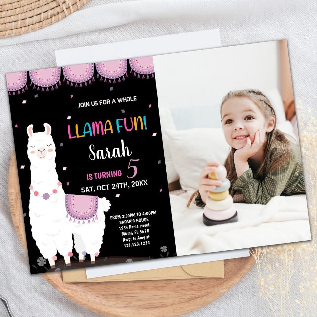 Fotografía Llama morada Diversión Llama Invitacion (Photo Purple Llama Fun Llama Birthday Invitations)