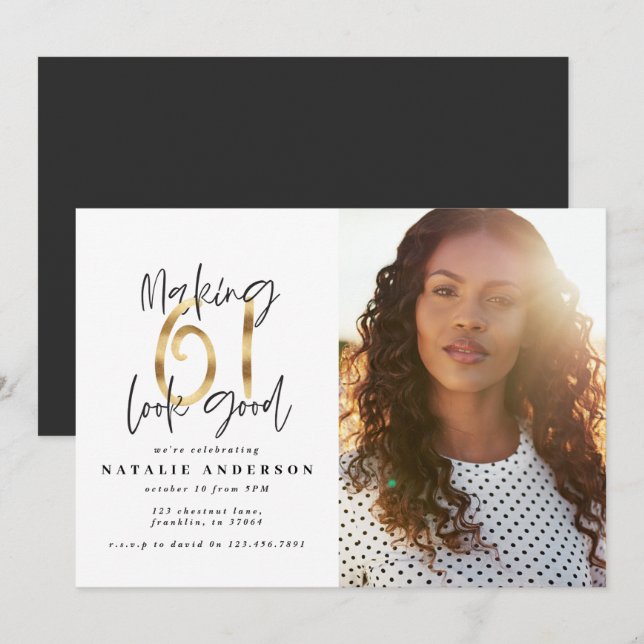 Fotografía moderna de oro y negro en el cumpleaños (Anverso / Reverso)