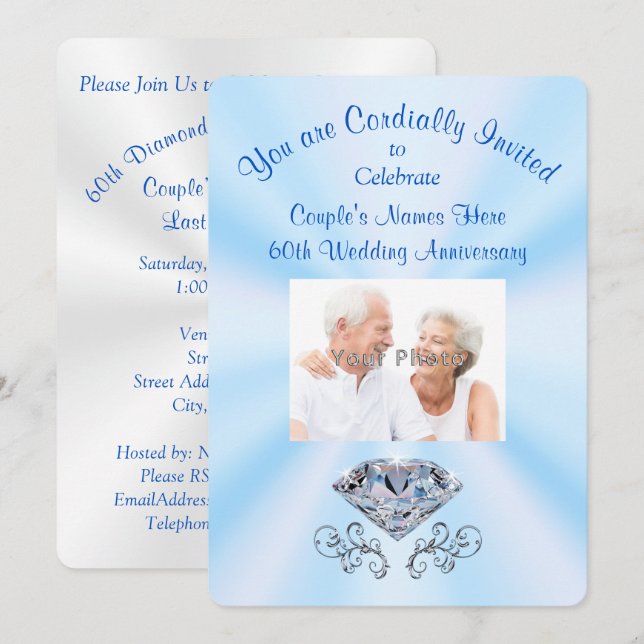 Fotografía personalizada Invitaciones a los 60 año (Anverso / Reverso)