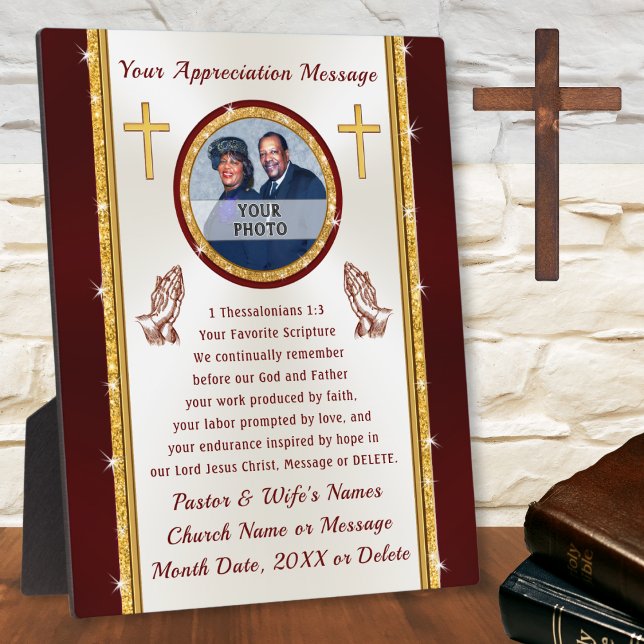 Fotografía personalizada, placas de agradecimiento (Scripture Gifts for Christians. Pastor and Wife Anniversary Gift Ideas or Pastors Birthday Gifts. )