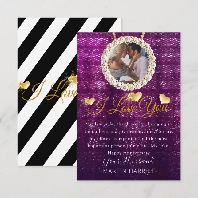 Fotografía púrpura Que Amo Tarjeta Aniversaria De  (Anverso / Reverso)