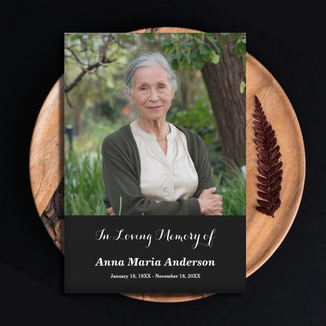 Fotografía simple Funeral Gracias Tarjeta Negra (Simple Photo Funeral Thank You Black Card)