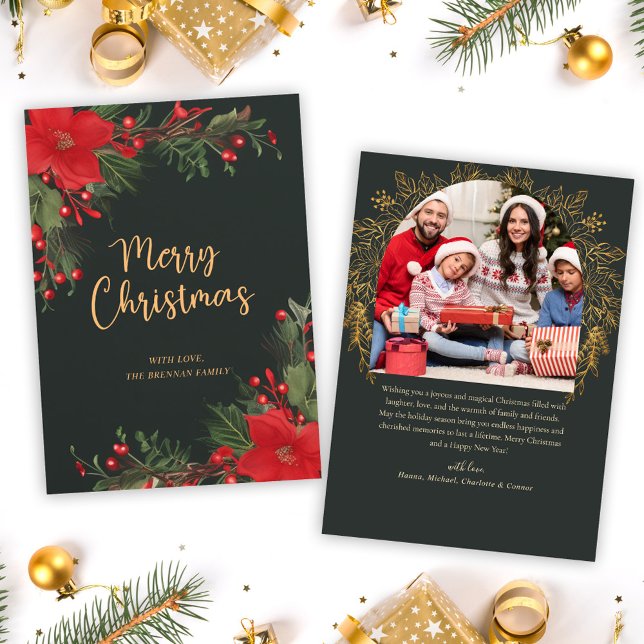 Fotografía verde Feliz Navidad Verde (Green Photo Merry Christmas Greenery Holiday Card)